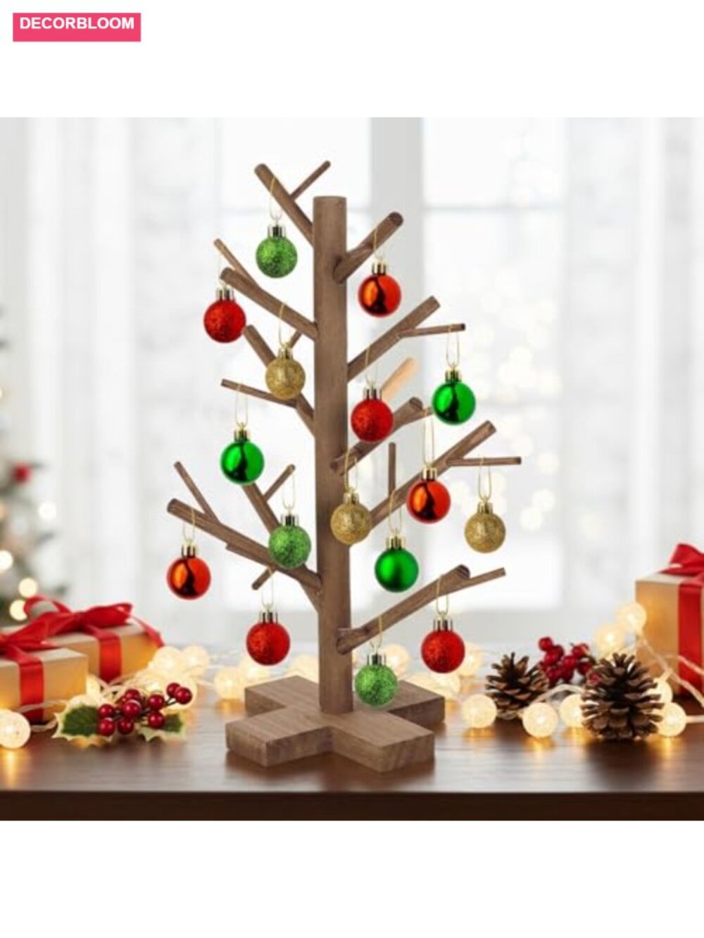 12 Inch Christmas Ornament Display Tree Wooden Stand Tabletop Farmhouse Decor